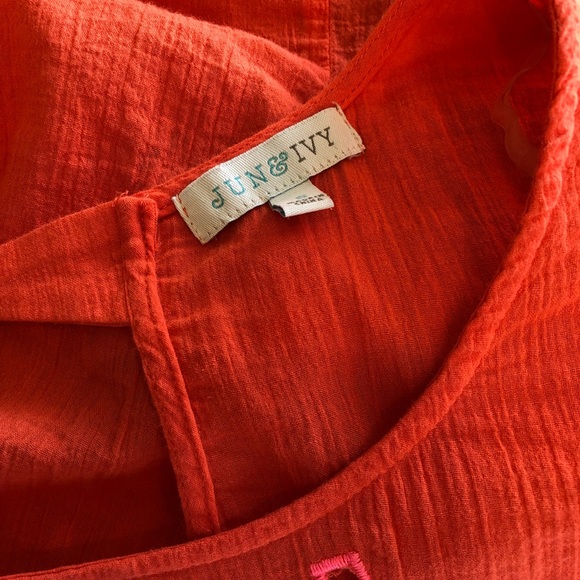 Jun & Ivy Red Pink Floral Embroidered Eyelet Shirt - Picture 7 of 7